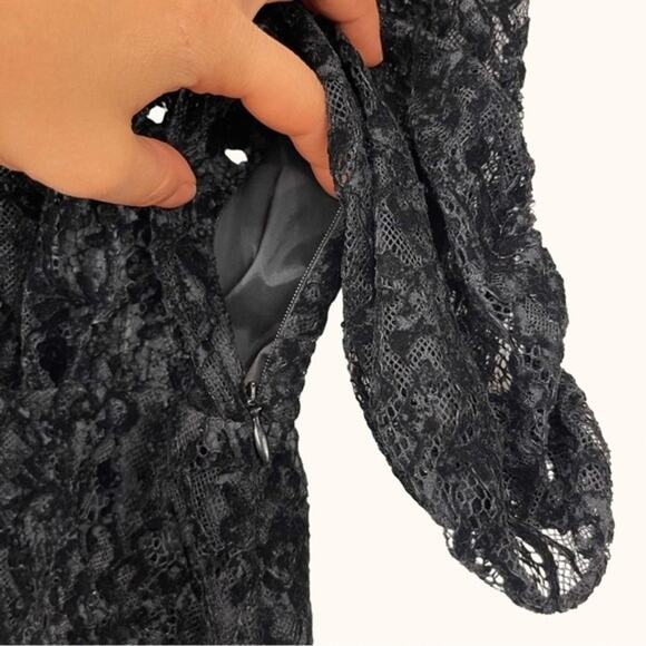 Maje | Rimael Black Velvet Flocked Lace Puff Sleeve Mini Dress Size 1 US S - Picture 6 of 11